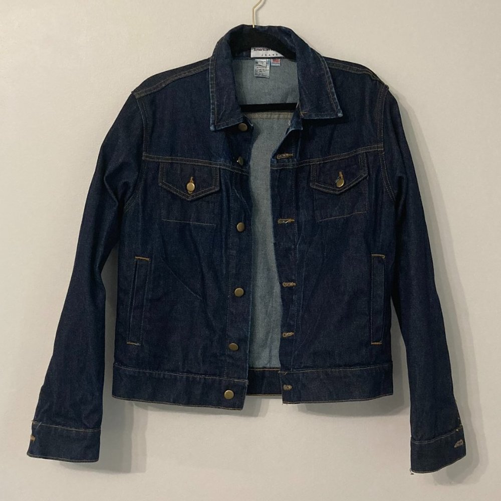 Mens AMERICAN APPAREL Denim Jacket Size Small Dark Wash Trucker Jacket USA Made